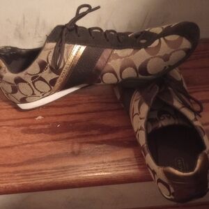 Coach Brown and Gold Patterned Sneakers